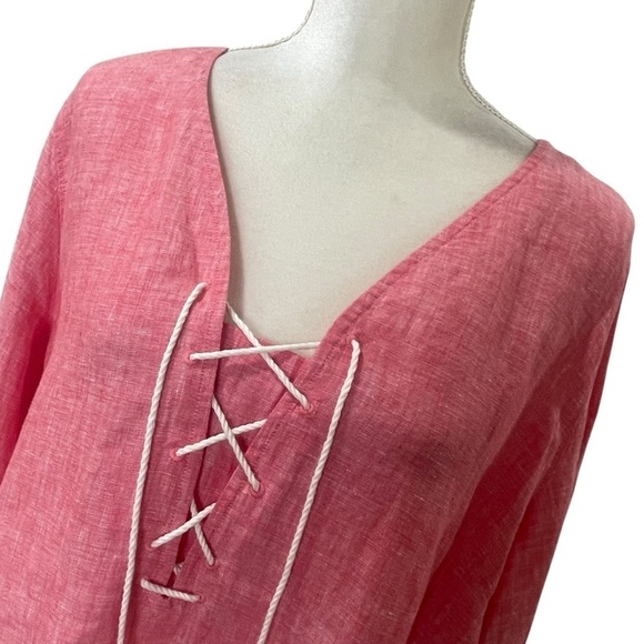 New Tommy Bahama Coastalina 3/4 Sleeve V Neck Tassel Linen Tunic Blouse Pink - Picture 8 of 15